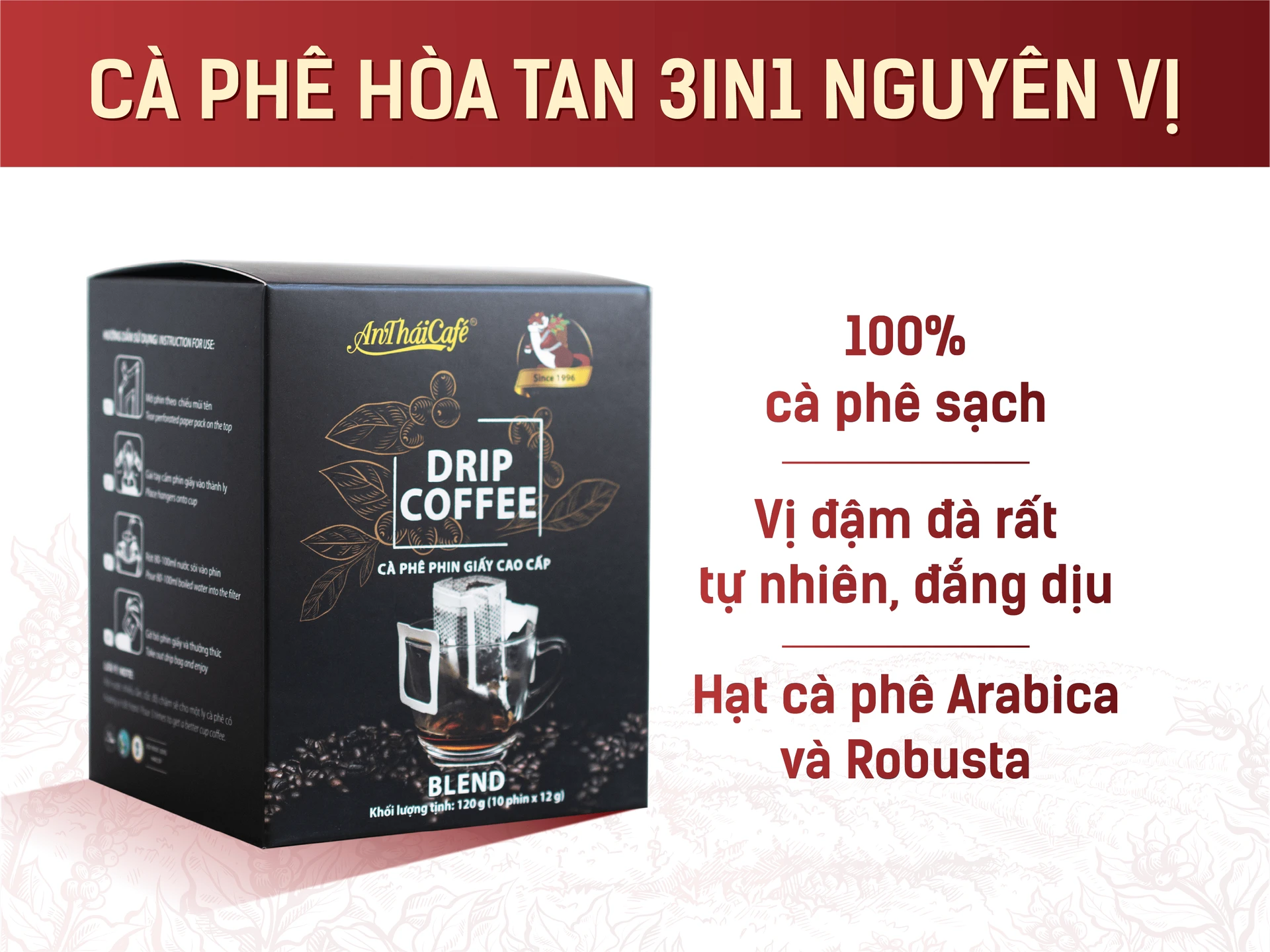 Premium Blend Drip Coffee Filter Bags (10 packs x 12g)